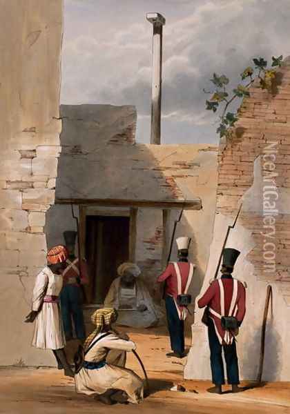 The Prison of Hadjee Khan Kakus - Cabool, from The Storming of Ghuznee and Khelat by W. Taylor, 1839 Oil Painting - Wingate, Lieutenant Thomas