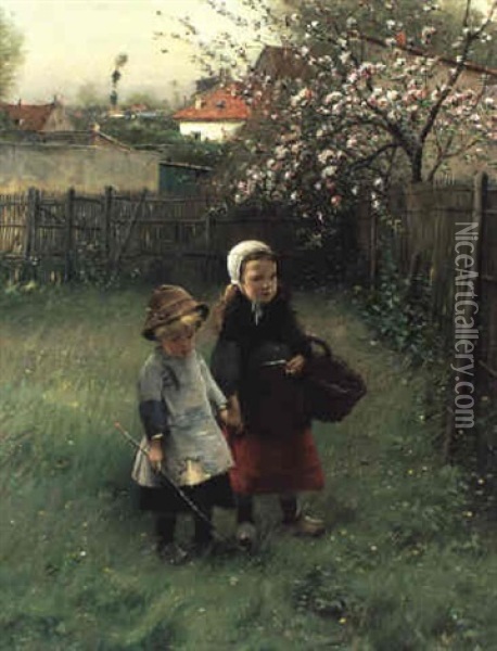 Kinder Im Fruhling Oil Painting - Vaclav Brozik