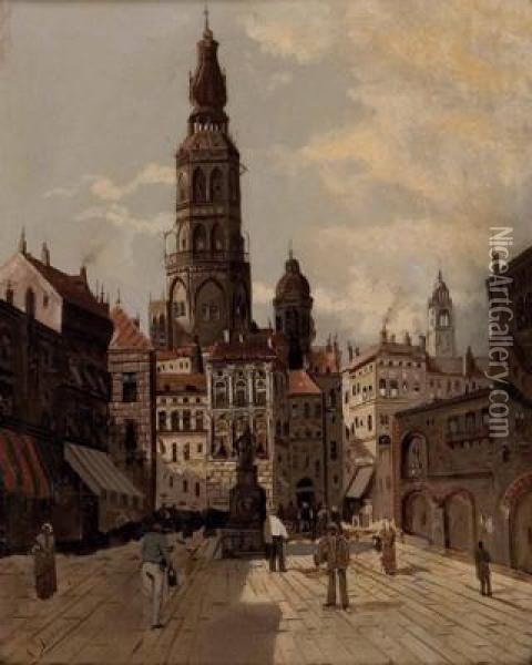 Belebter Stadtplatz Oil Painting - A. Dubois