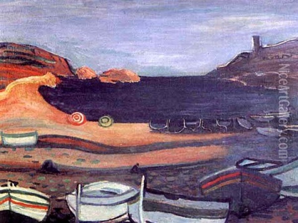 Beach Scene With Boats Oil Painting - Georges (Karpeles) Kars