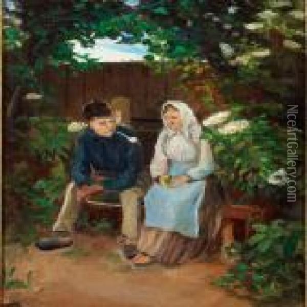 Two Sweethearts On A Bench Oil Painting - Michael Ancher
