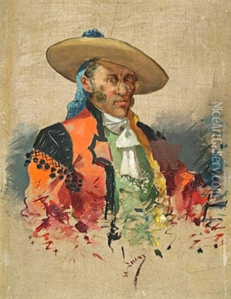 Portrait Of Bullfighters (2 Works) Oil Painting - Eugenio Lucas Villamil