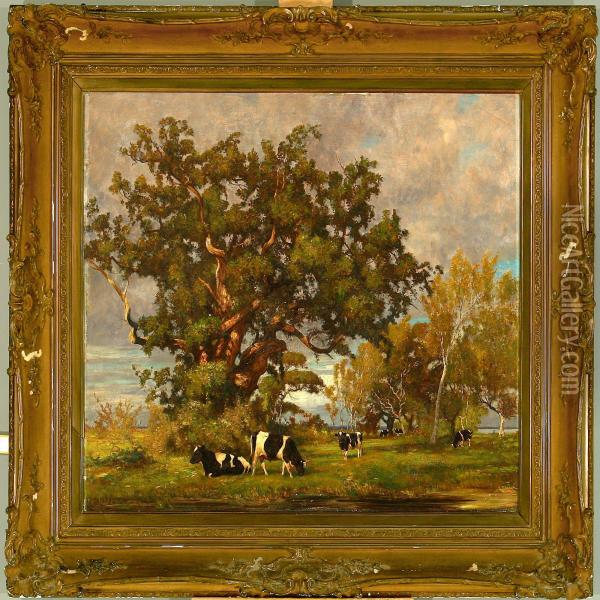 Grazing Cattle Near Old Oak Trees Oil Painting - Carl Friedrich Kappstein