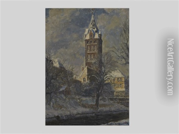 Idyllic Winter Scene Oil Painting - Otto Guenther-Naumburg