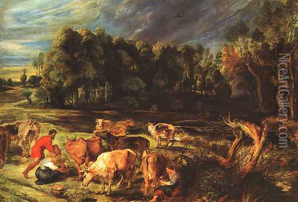 Landscape with Cows c. 1636 Oil Painting - Peter Paul Rubens