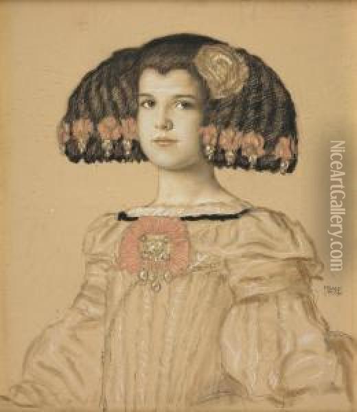 Portrait Of Mary, The Artist's Daughter, In Spanish Costume Oil Painting - Franz von Stuck
