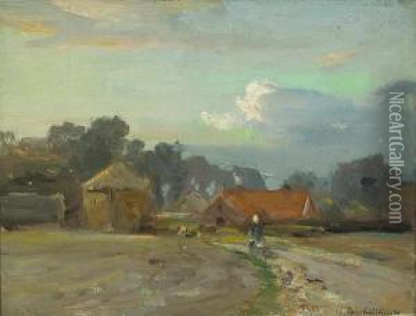 Figure On A Path To A Village Oil Painting - Colin Campbell Cooper
