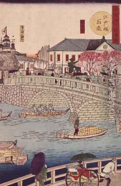 The Stone bridge at Edobashi Oil Painting - Hiroshige III