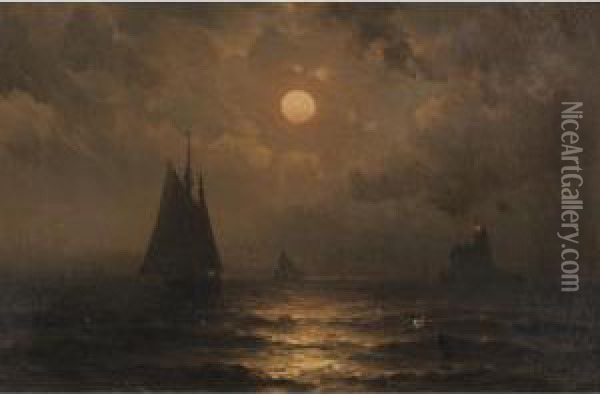 Moonlight At Sea Oil Painting - Mauritz F. H. de Haas