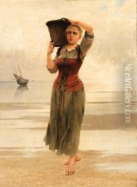 The Fisherman's Daughter Oil Painting - August Wilhelm Nikolaus Hagborg