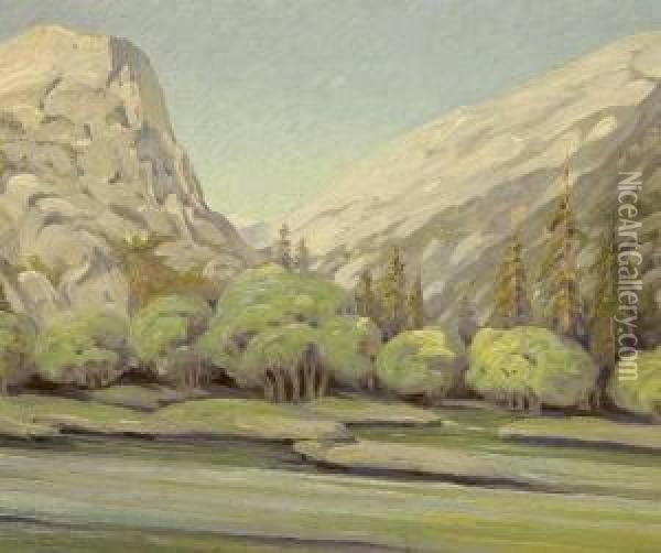 Mirror Lake (in The Evening) At Yosemite Valley Oil Painting - Carl Zimmerman