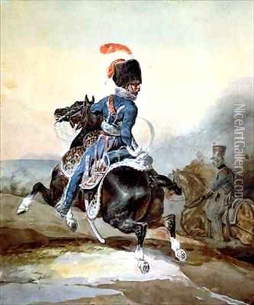 Artillery officer galloping to the left Oil Painting - Theodore Gericault