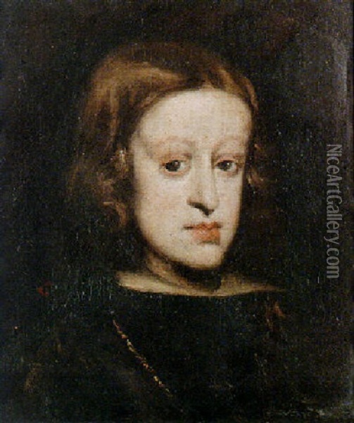 Portrait Of King Charles Ii Of Spain As A Boy, Head And Shoulders Oil Painting - Juan Carreno De Miranda