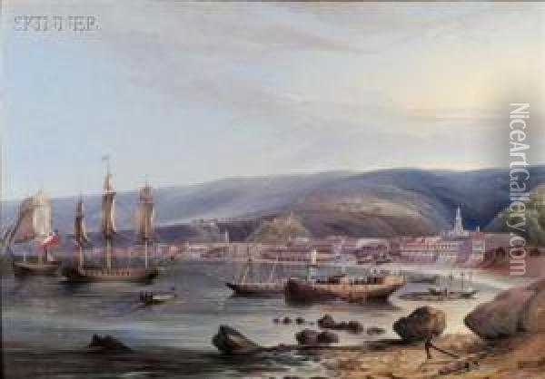 Animated View Of Valparaiso Harbor Oil Painting - Jacob Caleb Ward