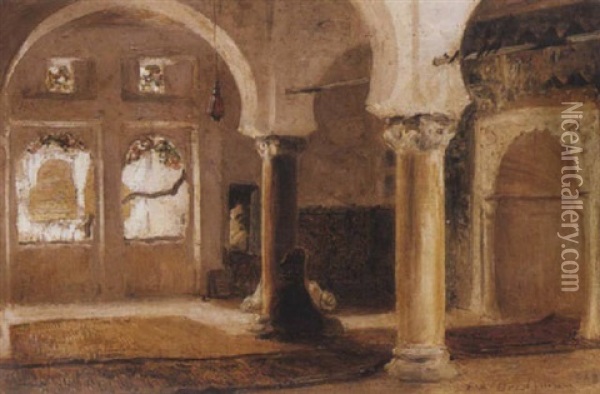 Interieur D'une Mosquee, Constantine Oil Painting - Frederick Arthur Bridgman