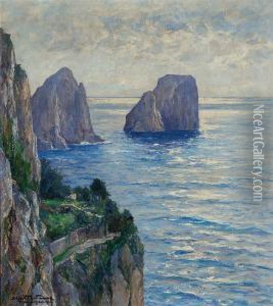 Skaly Faraglioni U Brzegow Capri Oil Painting - Albert Wenk