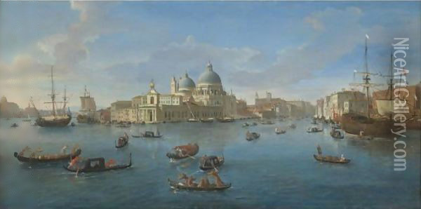 Venice, A View Of The Bacino Di San Marco Looking West With The Punta Della Dogana And The Entrance To The Grand Canal Oil Painting - Caspar Andriaans Van Wittel