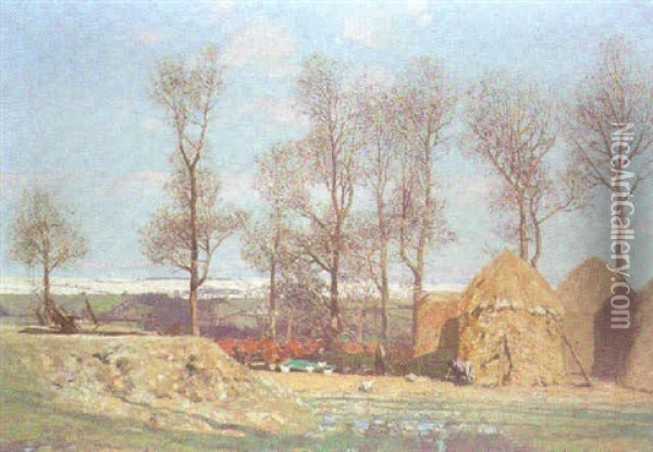 Haystacks In Winter Oil Painting - George Houston