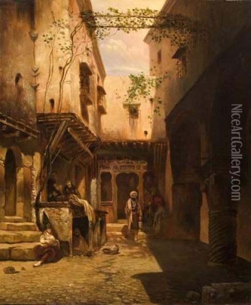 Scene Orientale. Oil Painting - Eugene Napoleon Flandin