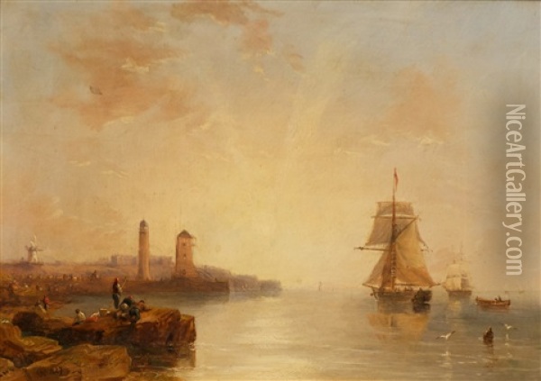 Sailship Arriving At The Port Oil Painting - John Wilson Carmichael