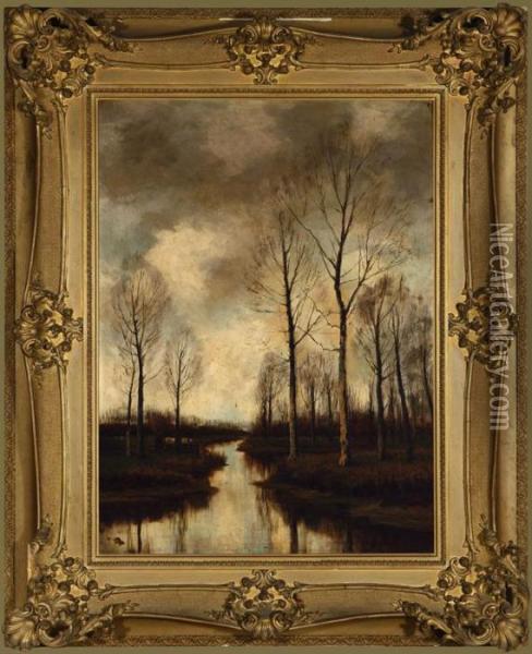 Stream In A Winter Landscape Oil Painting - Arnold Marc Gorter