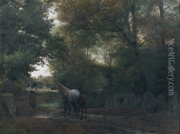 Le Chemin De Kerlary En Tregune, Bretagne Oil Painting - Amable L. Schneider
