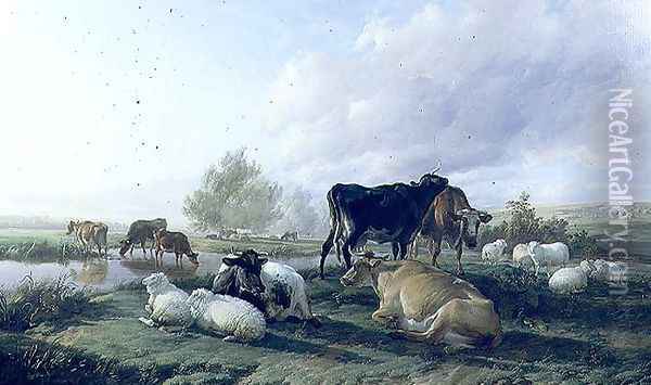 In the White Hall Meadows, Canterbury, 1848 Oil Painting - Thomas Sidney Cooper