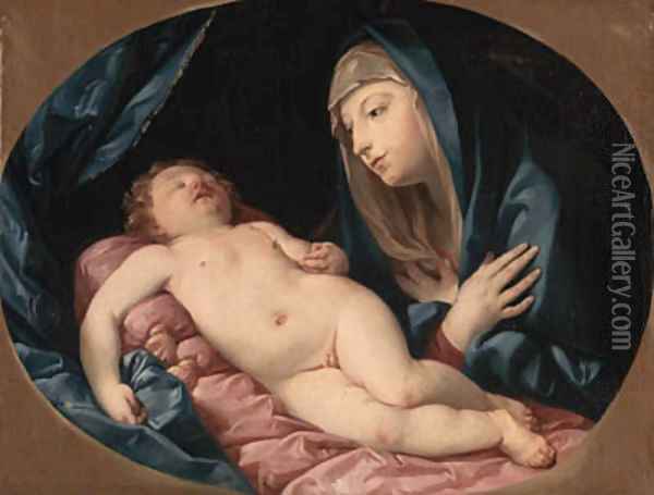 The Madonna adoring the sleeping Child Oil Painting - Guido Reni