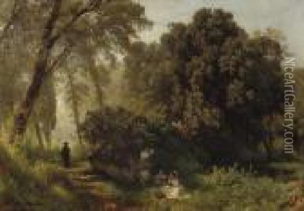 Young Woman Resting On A Sunlit Path Oil Painting - Oswald Achenbach