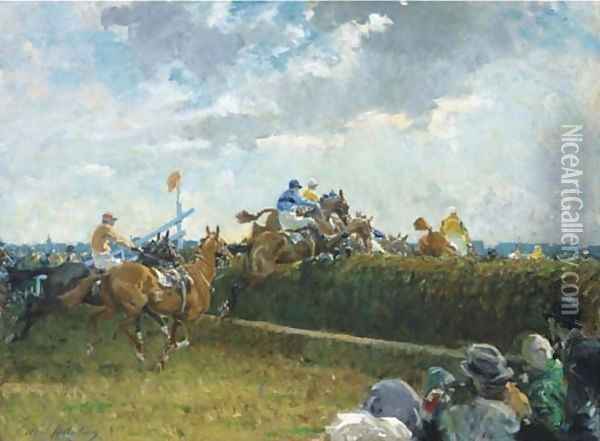 The Grand National Oil Painting - Gilbert Holiday