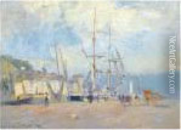 Sur Le Port A Honfleur Oil Painting - Albert Lebourg