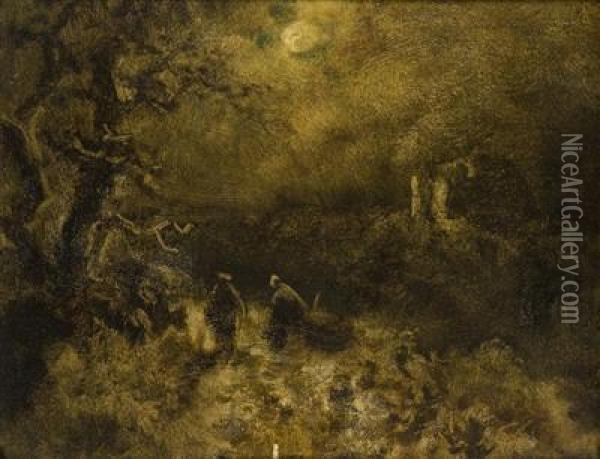 A Nocturnal Landscape Oil Painting - August Bedrich Piepenhagen