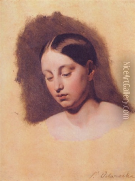 Portrait Of The Head Of A Young Woman - Madame Delaroche? Oil Painting - Paul Delaroche