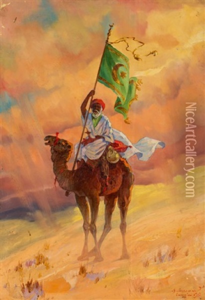 Beduin Ze Sztandarem Proroka Oil Painting - Aleksander Laszenko