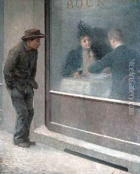 Reflections of a Starving Man or Social Contrasts 1894 Oil Painting - Emilio Longoni