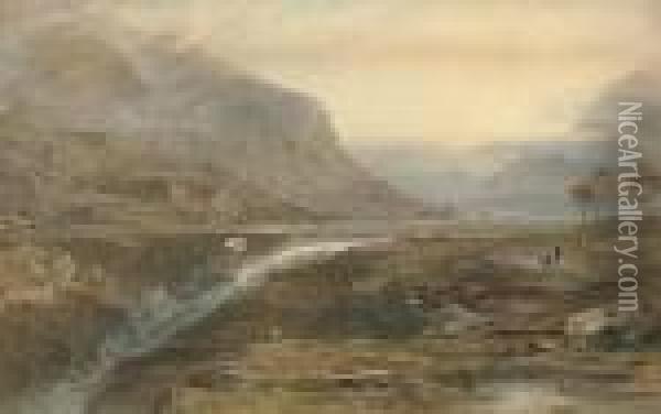 The Lake And Falls Of Ogwen, Snowdonia Oil Painting - George Arthur Fripp