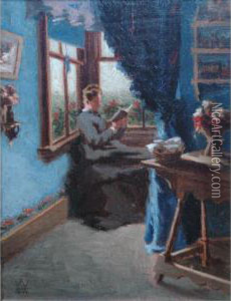 Reading By A Window Oil Painting - Edwin Ambrose Webster