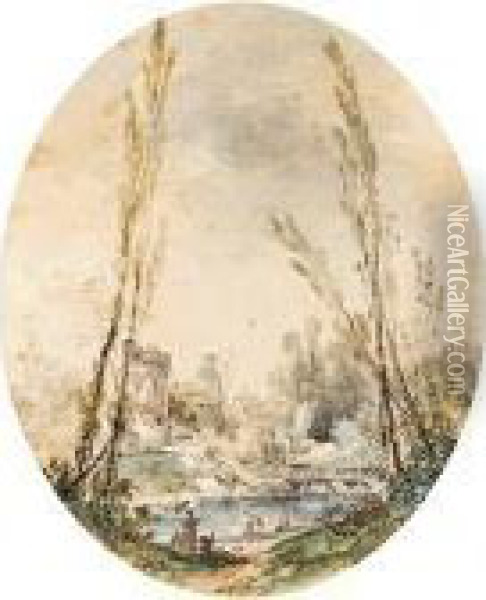 Vue Presumee Des Jardins De Mereville Oil Painting - Louis-Gabriel Moreau the Elder