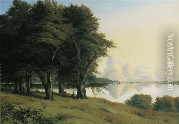 Sommerliche Seenlandschaft Oil Painting - Johan Ludwig Schneider