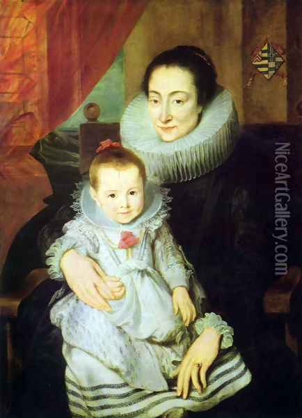 Portrait of Marie Clarisse, woman of Jan Woverius, with her child Oil Painting - Sir Anthony Van Dyck