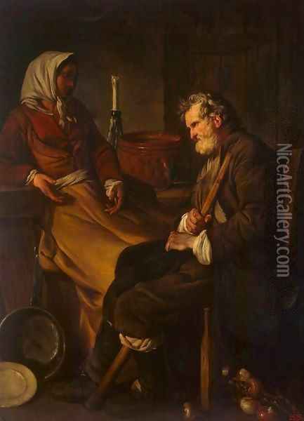 Old Man in the Kitchen Oil Painting - Jean-Baptiste-Marie Pierre