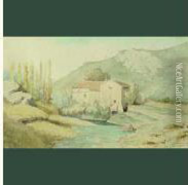 Mas Pres De La Riviere 1870 Oil Painting - Paul-Camille Guigou