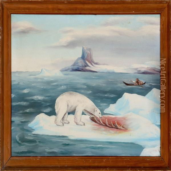 A Polar Bear Oil Painting - Laurits Jensen