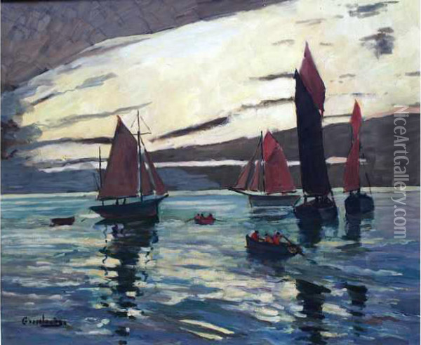 Barques De Peche Au Couchant Oil Painting - Claude Gros