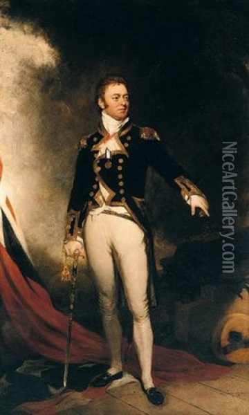 Portrait Of Captain Sir Philip Bowes Vere Broke Wearing Naval Uniform Oil Painting - Samuel Lane