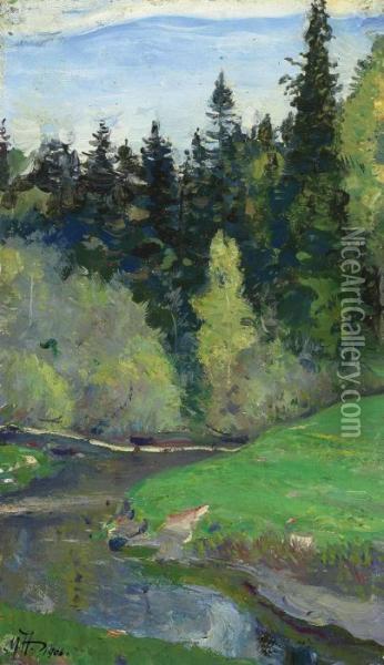Abramtsevo, The River Vori Oil Painting - Mikhail Vasilievich Nesterov