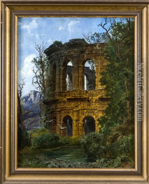 Ideallandschaft Mit Romischer Ruine Und Auffliegenden Vogeln Oil Painting - Ferdinand Knab