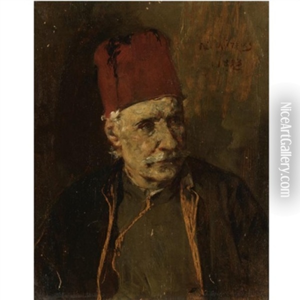 Portrait Of A Greek Man Oil Painting - Nikiforos (Nicephore) Lytras