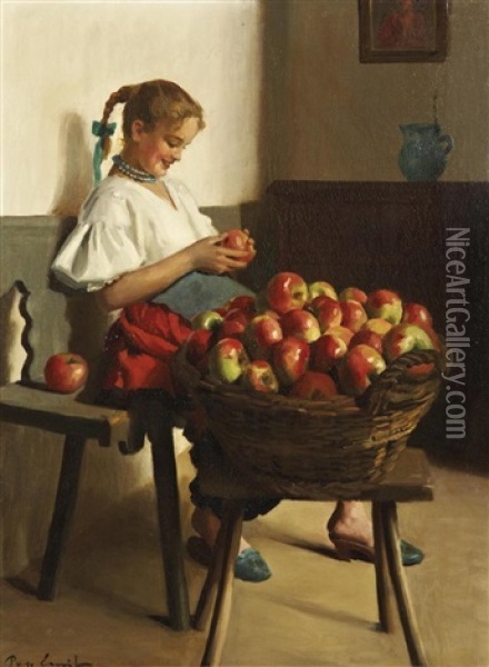 Jeune Fille Aux Pommes Oil Painting - Emil Pap