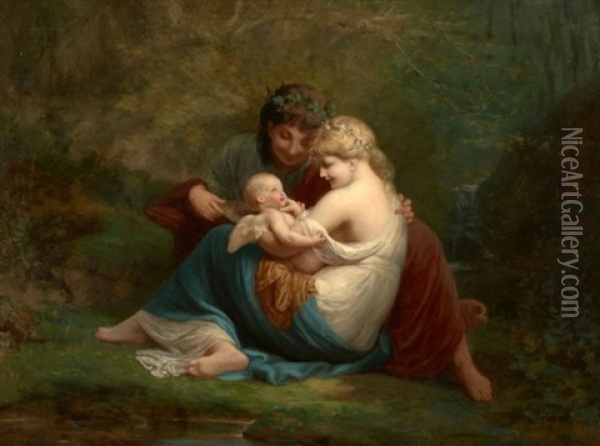 Jeune Couple Drape A L'antique Bercant Un Amour Dans Un Sous-bois Oil Painting - Henri Pierre Picou